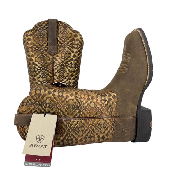 Ariat Women's Round Up Wide Square Toe Leather Brown Western Boots Size 10B NWOB - Picture 14 of 16